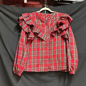 Red Plaid Ruffle Blouse